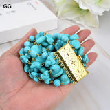 GG Natural 9 Strands Blue Turquoise Gems Stone Bracelet Cute For Women