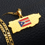 Anniyo Puerto Rico Map Flag Pendant Necklaces for Women/Men Gold Color PR Puerto Ricans Jewelry #117006