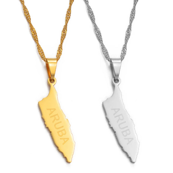 Anniyo Aruba Map Pendant Necklace Thin Chain Gold Color Curacao Jewelry for Caribbean Sea Regional islands #011921