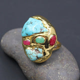 G-G Blue Turquoise Multi Color Agates Golden Ring Gold Electroplated Rings Adjustable For Lady