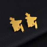 Anniyo 2.8CM Bangladesh Map Stud Earrings Gold Color/Silver Color Stainless Steel Bangladeshi Maps Bengali #232321