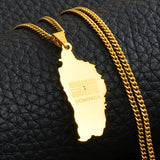 Anniyo The Commonwealth of Dominica Map & Flag Pendant Chain Necklaces Dominica Maps Stainless Steel Jewelry @054521