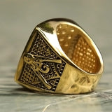 Vintage Heavy Stainless Steel All Seeing Eye Ring For Men Crystal Gold Color Mason Masonic Punk Male Ring Fashion Jewelry Gift