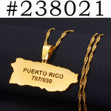 Anniyo Puerto Rico Map and Area Code Pendant Necklaces Gold Color PR Puerto Ricans Jewelry @238021