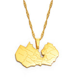 Anniyo Map of Zambia With City Pendant Necklaces for Women Girls Stainless Steel Zambian Maps Chains Gold Color Model #071221