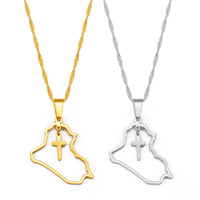 Anniyo Heart Iraq Map and Cross Pendant Necklace Silver Color/Gold Color Jewelry Map Of Iraq Necklaces #235721