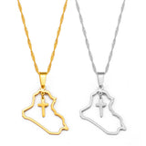 Anniyo Heart Iraq Map and Cross Pendant Necklace Silver Color/Gold Color Jewelry Map Of Iraq Necklaces #235721