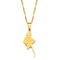 Anniyo Myanmar Map City Silver Color / Gold Color Charm Pendant Necklace Burmese Jewelry #234021