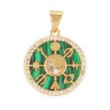 Nature Stone Black Agate Sun Star Love Compass Charm Pendant,18K Gold Plated,Jewelry Necklace Bracelet Accessories Supplies M56
