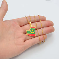 Anniyo Mauritania Map & Flag Pendant Necklace for Women/Men,Gold Color Mauritanian Jewelry Maps  #255121