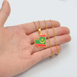 Anniyo Mauritania Map & Flag Pendant Necklace for Women/Men,Gold Color Mauritanian Jewelry Maps  #255121