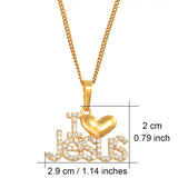 Anniyo Heart I Love Jesus Pendant Chain Necklace Women Girls Gold Color Rhinestone Christian Religious Ornaments Cross @@054306