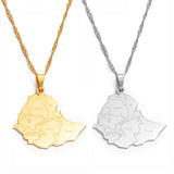 Anniyo Ethiopia Map Cities Pendant Necklaces for Women Men Gold Color Ethiopian Maps Jewelry #155821