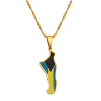Anniyo Bahamas Andros Island Map and Flag Pendant and Chain Necklaces Jewelry for Women Girls #168521