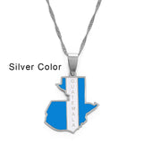 Anniyo Guatemala Map & Color Flag Pendant Necklaces for Women Girls Jewelry Guatemalan #176421