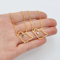 Anniyo Saudi Arabia Map With Green Stone Gold Color Charm Pendant Necklace Kingdom of Saudi Arabia Jewelry Women Girls  #266221