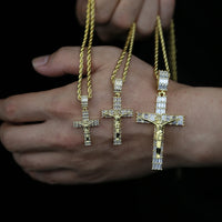 Iced Out Jesus Cross Pendant Necklace For Men Women Gold Color Bling 5A Geometric Zircon Religion Fashion Hip Hop Jewelry