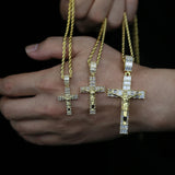 Iced Out Jesus Cross Pendant Necklace For Men Women Gold Color Bling 5A Geometric Zircon Religion Fashion Hip Hop Jewelry
