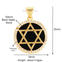 Nature Stone Black Agate Sun Star Love Compass Charm Pendant,18K Gold Plated,Jewelry Necklace Bracelet Accessories Supplies M56