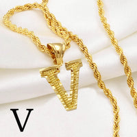 Anniyo A-Z Letters Necklaces Women Men Gold Plated Initial Pendant Rope Chain English Letter Jewelry Alphabet African #058002B