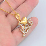 Anniyo Heart I Love Jesus Pendant Chain Necklace Women Girls Gold Color Rhinestone Christian Religious Ornaments Cross @@054306