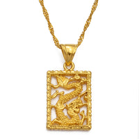 Anniyo Auspicious Dragon Pendant Necklace for Women Girls Gold Color Jewelry Jewellery Chinese Style @@010709