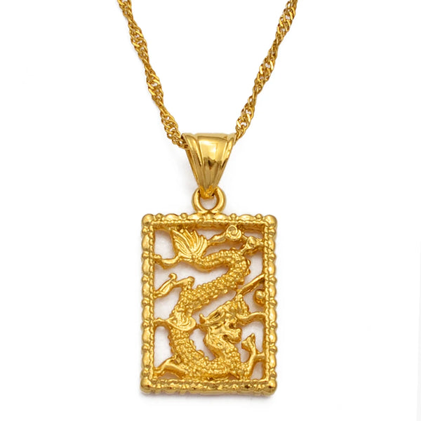 Anniyo Auspicious Dragon Pendant Necklace for Women Girls Gold Color Jewelry Jewellery Chinese Style @@010709