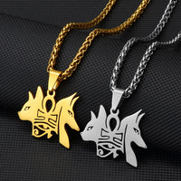 Anniyo Ancient Egypt Symbol Dog Cat Ankh Cross Eye Pendant Necklace for Women Men Nile Key African Amulet Jewelry #268121