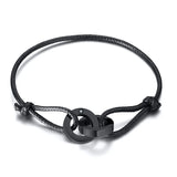 CIRCLE CHARM ROPE ANKLETS FOR MEN BLACK ROPE WITH SILVER COLOR CIRCLE ADJUSTABLE BRACELET UNISEX JEWELRY