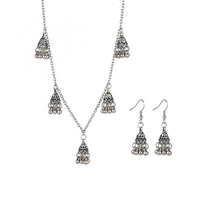 Indian Women Jewelry Silver Color Bells Earring/Necklace Set Bijoux Wedding Jewelry Hangers Bohemia Jhumka Earrings Hangers