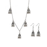 Indian Women Jewelry Silver Color Bells Earring/Necklace Set Bijoux Wedding Jewelry Hangers Bohemia Jhumka Earrings Hangers