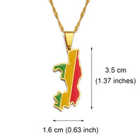 Anniyo 3.5CM Republic of the Congo Map Flag Pendant Necklaces Brazzaville Ethnic Ornament Jewelry #168221