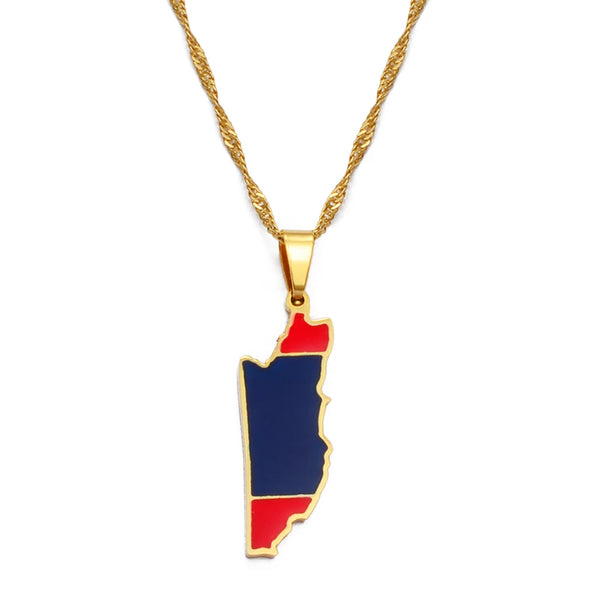 Anniyoc Belize Map Flag Pendant Necklaces for Women Girls Gold Color Charm Belize's Maps Jewelry Patriotic Ethnic s #168921