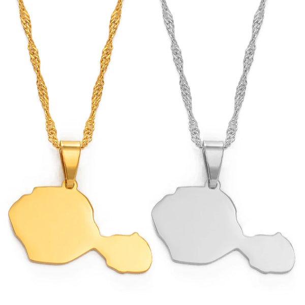 Anniyo Tahiti Map Pendant Necklaces for Women Girls Gold Color/Silver Color French Polynesia Jewelry #166421