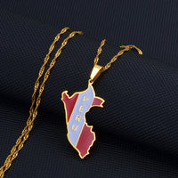 Anniyo Peru Map With Flag Pendant Necklaces Peruvian Jewelry #232121