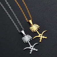 Anniyo Saudi Arabia National Emblem Symbol Pendant Necklace Kingdom of Saudi Arabia Charm Jewelry Women Girls  #268921
