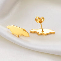 Anniyo Jamaica Map Stud Earrings for Women Girl Gold Color and Stainless Steel Jamaican Jewelry #139721
