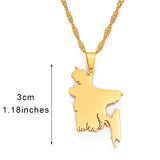 Anniyo Map of Bangladesh Pendant Necklaces Gold Color for Women Girls Stainless Steel Bangladeshi Maps Chains Bengali #154521