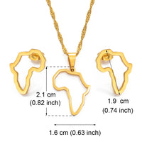 Anniyo SMALL African Outline Map Necklaces Stud Earrings Sets Gold Color Stainless Steel Africa Map Jewelry Party Sets #152521