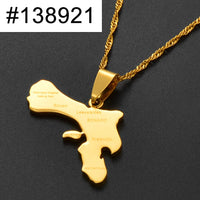 Anniyo 3.5cm Bonaire Map and Village Pendant Necklaces Stainless Steel and Gold Color Netherlands Antilles Jewelry #138921