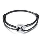 CIRCLE CHARM ROPE ANKLETS FOR MEN BLACK ROPE WITH SILVER COLOR CIRCLE ADJUSTABLE BRACELET UNISEX JEWELRY