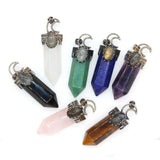 Natural Amethyst Rose Quartz Crystal Lapis Lazuli Labradorite Hexagon Moon Black Agate Tiger Eye Stone Pendant Jewelry For Women