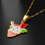 Anniyo Burundi Map & Flag Pendant Necklaces Stainless Steel Jewelry Burundian Ethnic s #168721