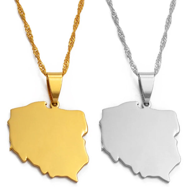 Anniyo 2.6CM Polska Map Pendant Necklaces for Women Jewelry Maps of Poland Chain  #021221