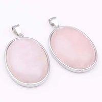 Crystal Quartz Oval Stone Pendant Natural Rose Quartz Tiger Eye Labradorite Agate Stone Pendant Wedding Decoration Charm Jewelry