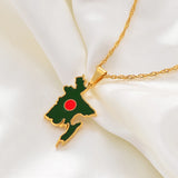 Anniyo 2.8CM Bangladesh Map Flag Pendant Necklaces for Women Girls Stainless Steel Bangladeshi Maps Chains Bengali #155221