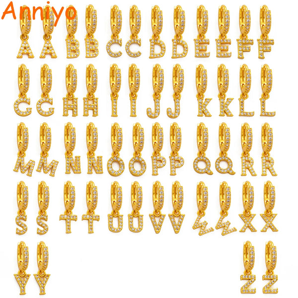 Anniyo A-Z Letters Earrings Women Girls Jewelry Alphabet Initial CZ Cubic Zirconia Earrings Letter African party Items #229306