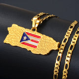 Anniyo Puerto Rico Map Flag Pendant Necklaces for Women/Men Gold Color PR Puerto Ricans Jewelry #117006