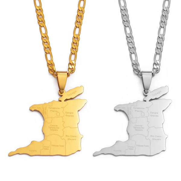 Anniyo (3.5cm Big) Trinidad & Tobago Map City Name Pendant Necklace For Women Men Gold Color Trendy Ethnic Jewelry @119421