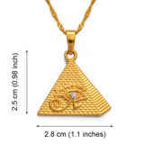 Anniyo Egyptian Pyramids and Eye Pendant Necklace Woman Girls,Gold Color African Jewelry Egypt Hieroglyphs,Crux Ansata #226106